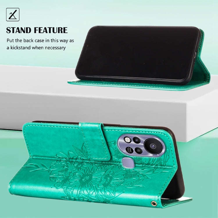 For Infinix Hot 11s Embossed Butterfly Leather Phone Case(Green)