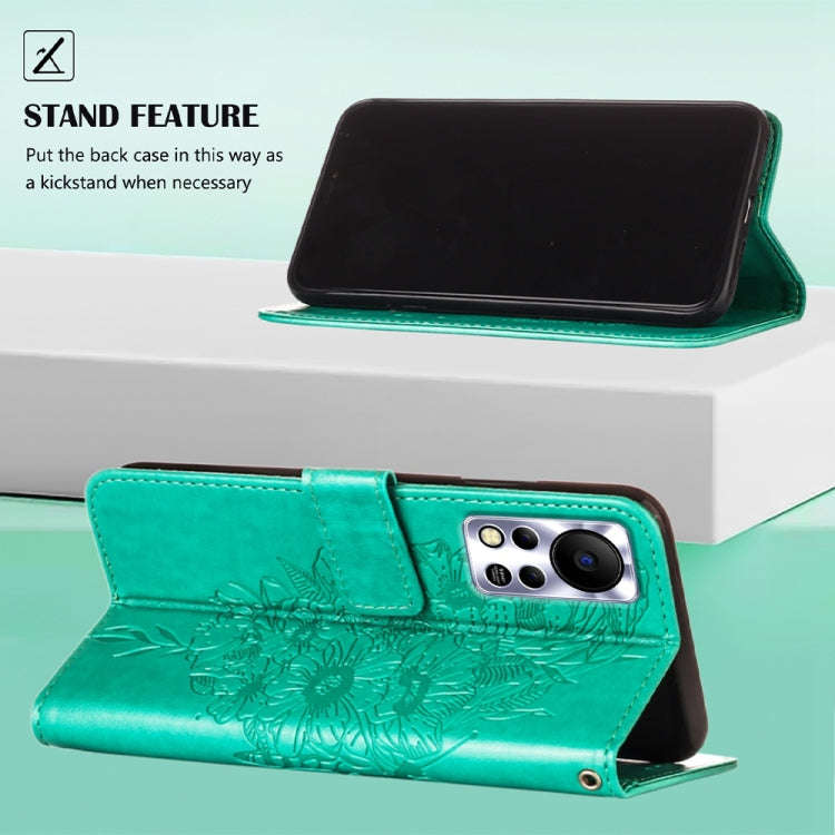 For Infinix Hot 11s NFC Embossed Butterfly Leather Phone Case(Green)