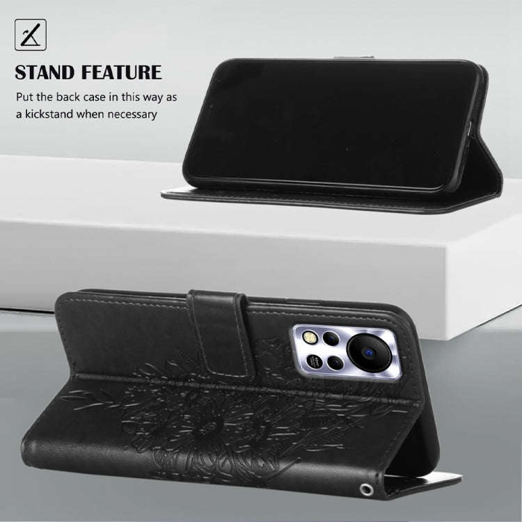 For Infinix Hot 11s NFC Embossed Butterfly Leather Phone Case(Black)