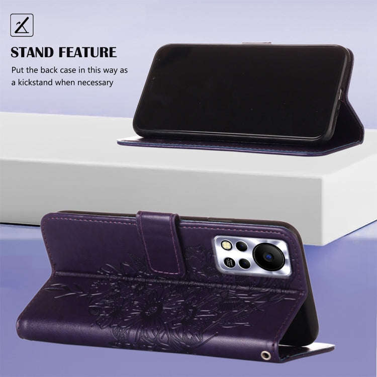 For Infinix Hot 11s NFC Embossed Butterfly Leather Phone Case(Dark Purple)