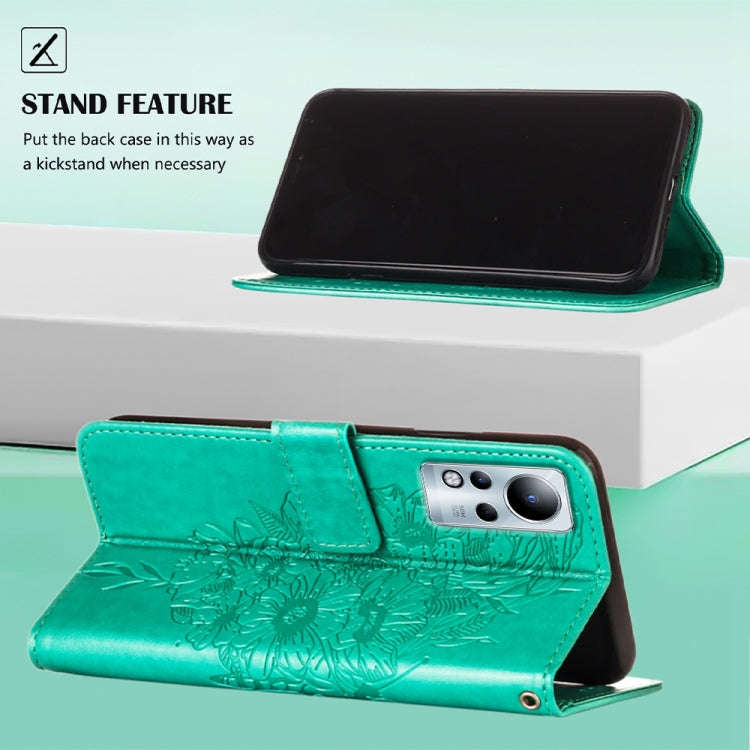For Infinix Note 11 Embossed Butterfly Leather Phone Case(Green)