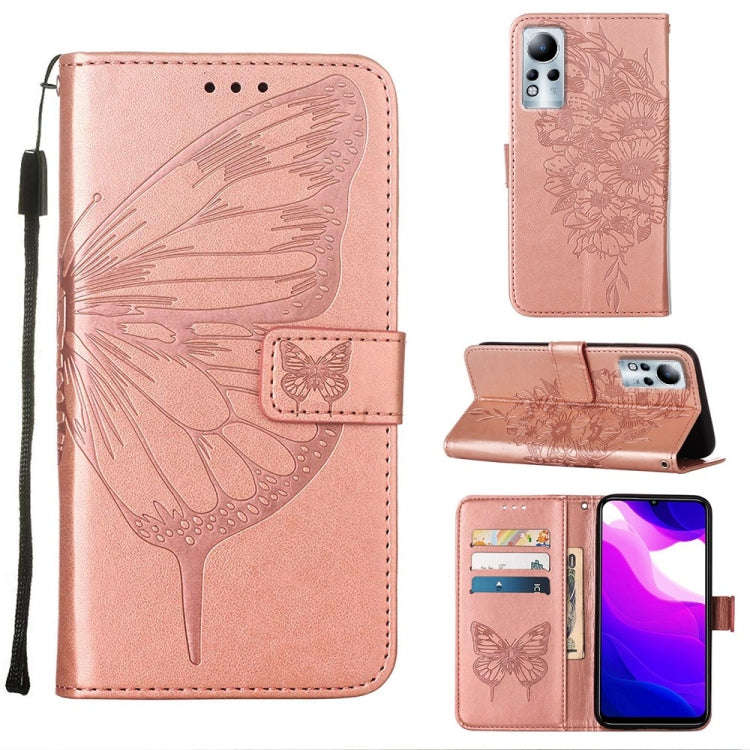 For Infinix Note 11 Embossed Butterfly Leather Phone Case(Rose Gold)
