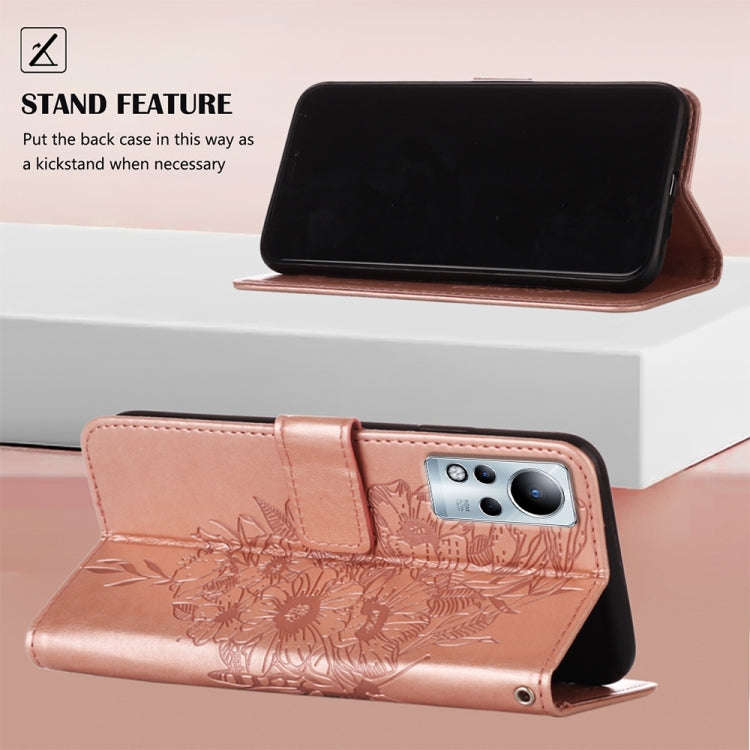 For Infinix Note 11 Embossed Butterfly Leather Phone Case(Rose Gold)