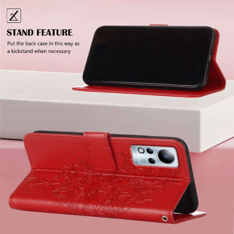 For Infinix Note 11 Embossed Butterfly Leather Phone Case(Red)