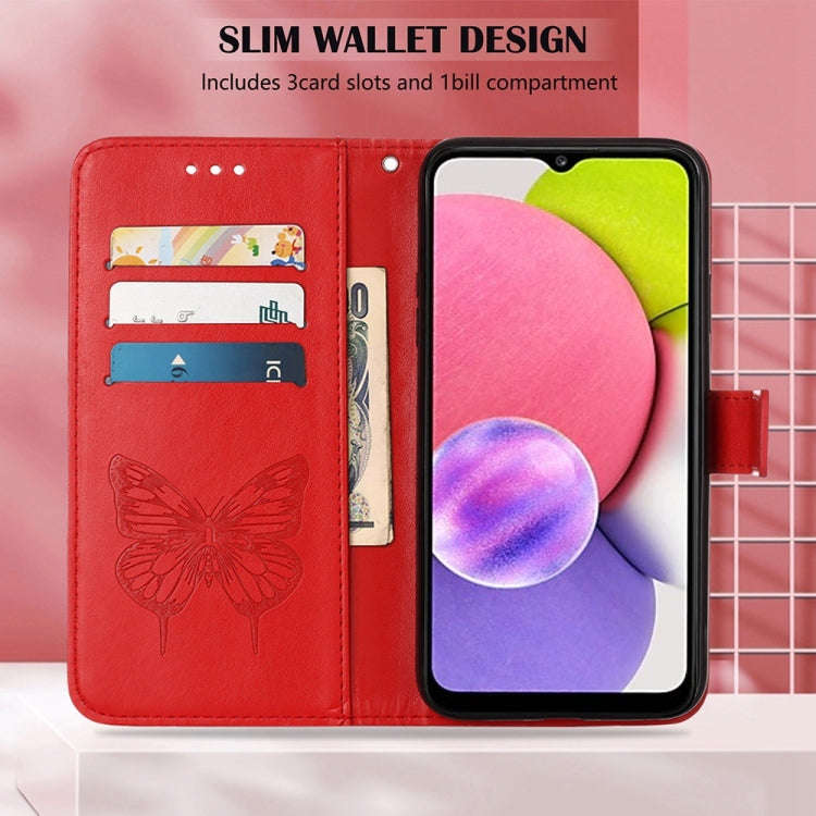 For Infinix Note 11 Embossed Butterfly Leather Phone Case(Red)