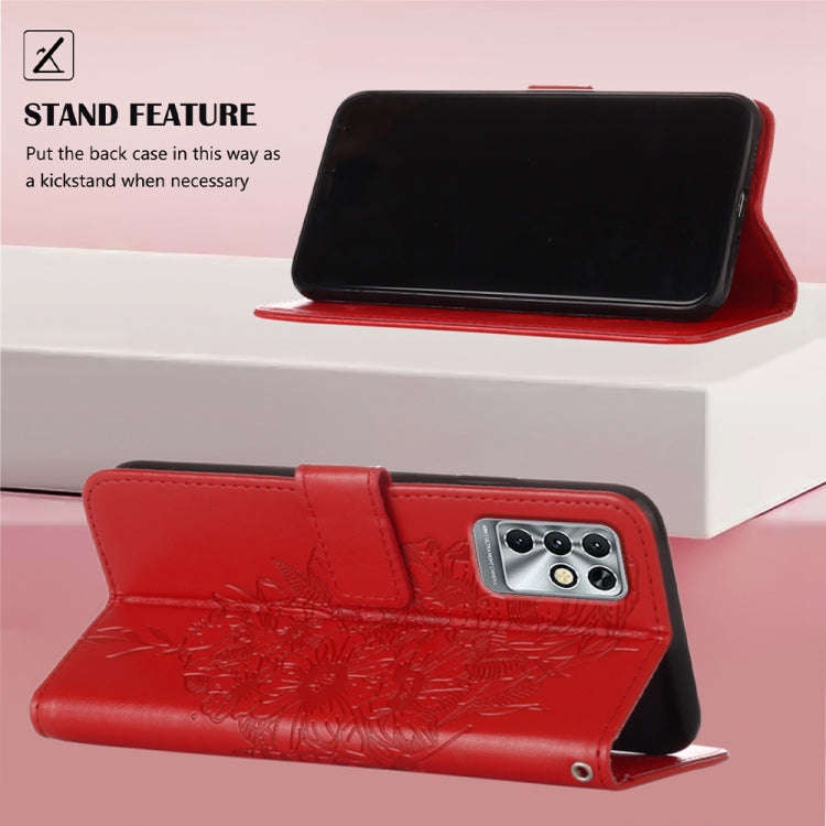 For Infinix Note 11i Embossed Butterfly Leather Phone Case(Red)