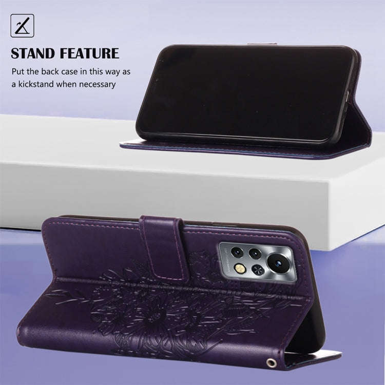 For Infinix Note 11S / Note 11 Pro Embossed Butterfly Leather Phone Case(Dark Purple)