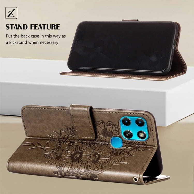 For Infinix Smart 6 Embossed Butterfly Leather Phone Case(Grey)