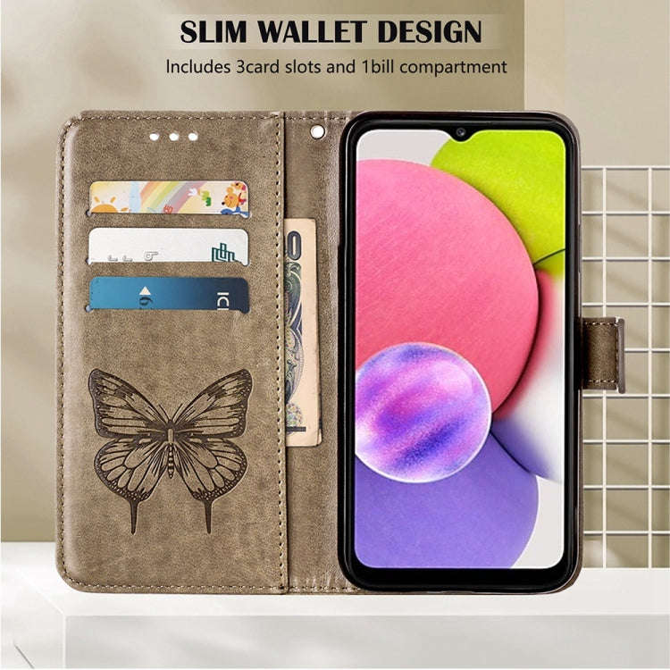 For Infinix Smart 6 Embossed Butterfly Leather Phone Case(Grey)