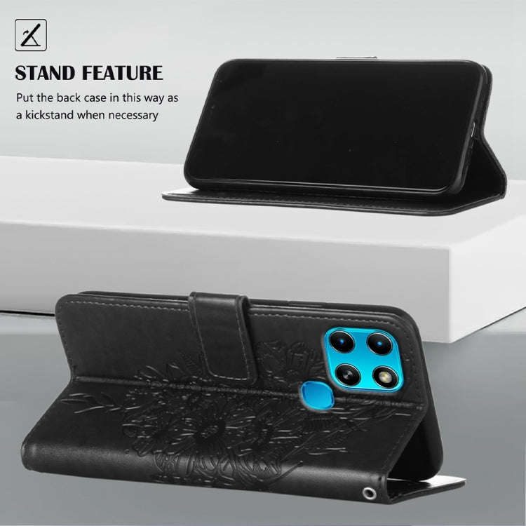 For Infinix Smart 6 Embossed Butterfly Leather Phone Case(Black)