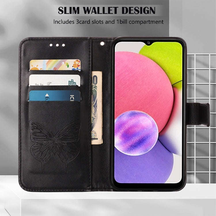 For Infinix Smart 6 Embossed Butterfly Leather Phone Case(Black)