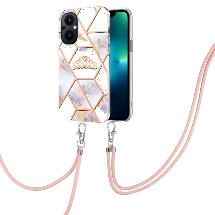 For OnePlus Nord N20 5G Splicing Marble Flower Pattern TPU Phone Case with Lanyard(Imperial Crown)