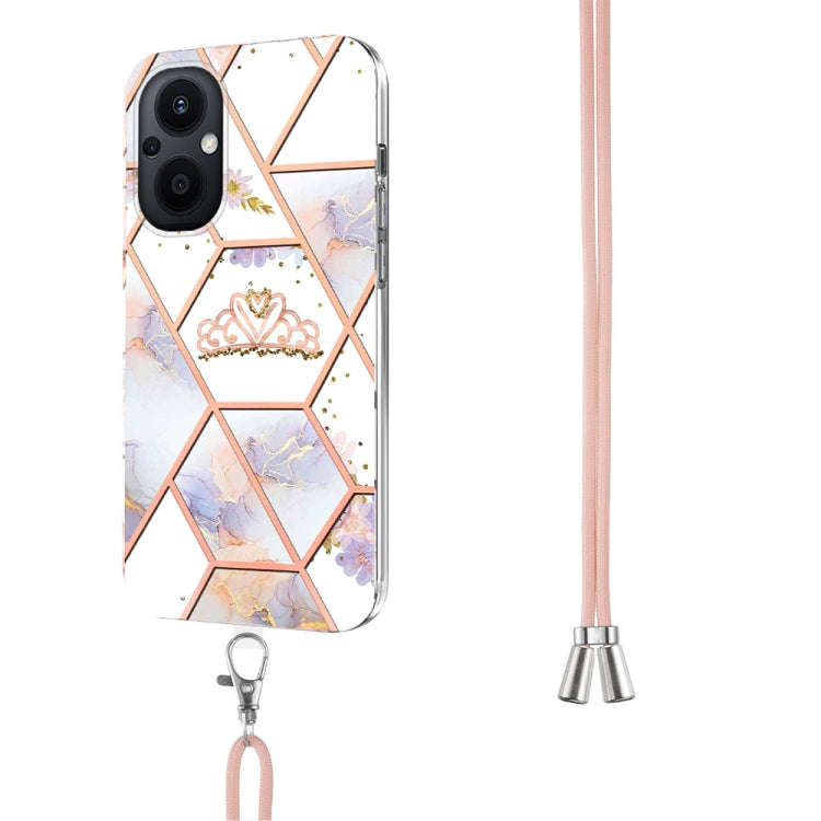 For OnePlus Nord N20 5G Splicing Marble Flower Pattern TPU Phone Case with Lanyard(Imperial Crown)