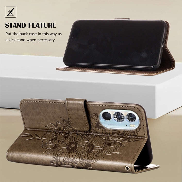 For Motorola Edge X30 Embossed Butterfly Leather Phone Case(Grey)