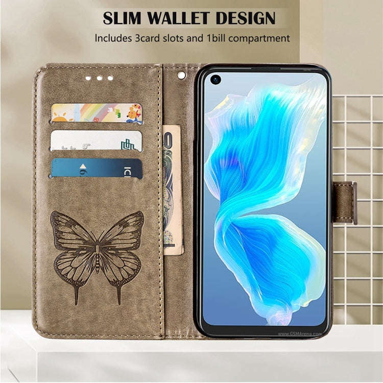 For Motorola Edge X30 Embossed Butterfly Leather Phone Case(Grey)