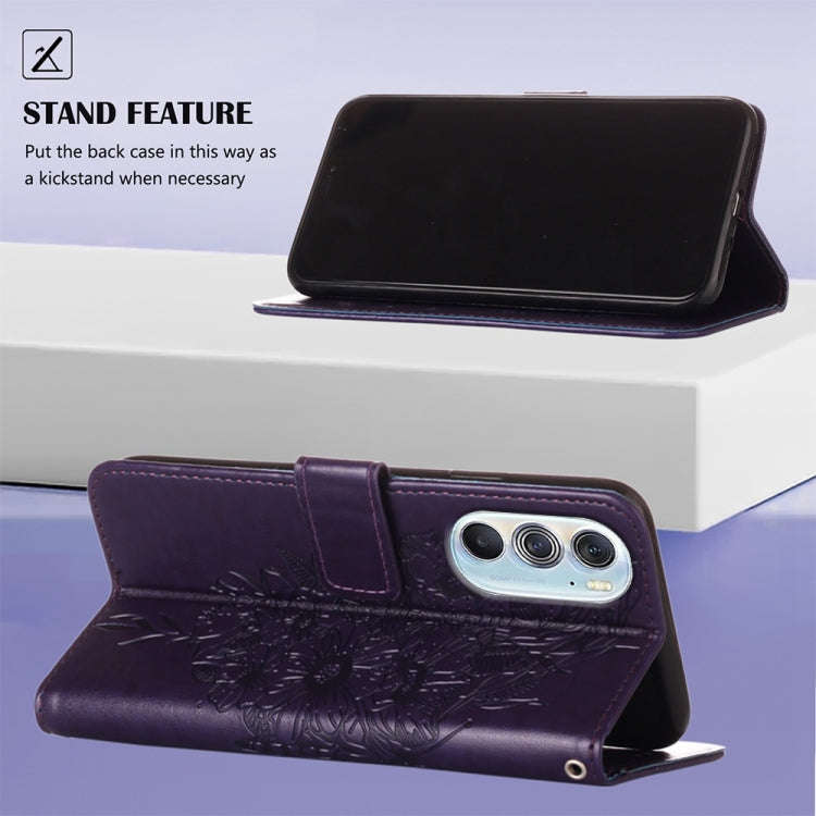 For Motorola Edge X30 Embossed Butterfly Leather Phone Case(Dark Purple)