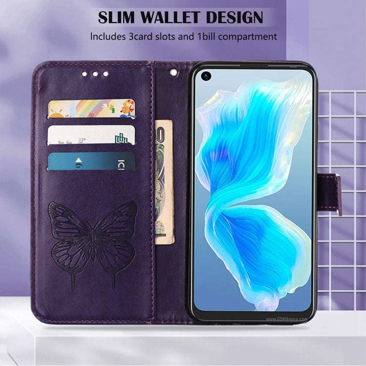 For Motorola Edge X30 Embossed Butterfly Leather Phone Case(Dark Purple)