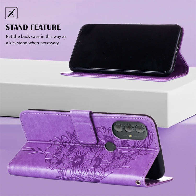 For Motorola Moto G Power 2022 Embossed Butterfly Leather Phone Case(Light Purple)