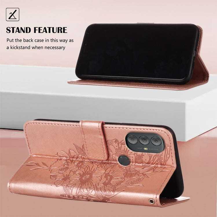 For Motorola Moto G Power 2022 Embossed Butterfly Leather Phone Case(Rose Gold)