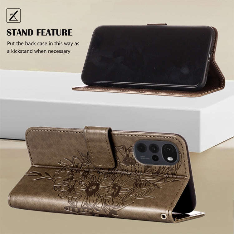 For Motorola Moto G Stylus 5G 2022 Embossed Butterfly Leather Phone Case(Grey)