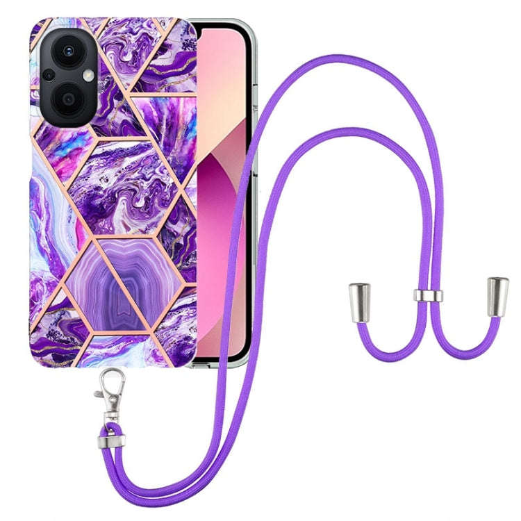 For OnePlus Nord N20 5G Electroplating Splicing Marble TPU Phone Case with Lanyard(Dark Purple)