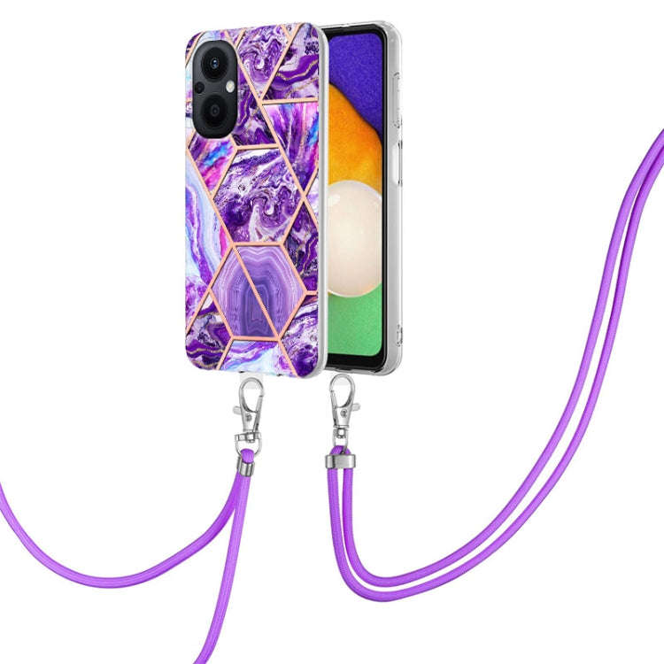 For OnePlus Nord N20 5G Electroplating Splicing Marble TPU Phone Case with Lanyard(Dark Purple)