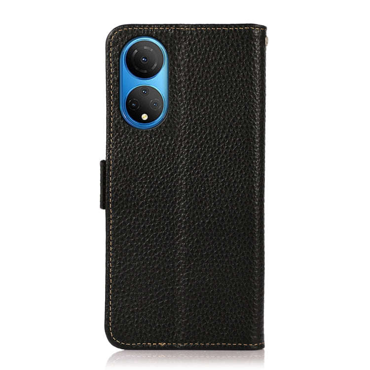 For Honor X7 / Play 30 Plus KHAZNEH Side-Magnetic Litchi Genuine Leather RFID Phone Case(Black)