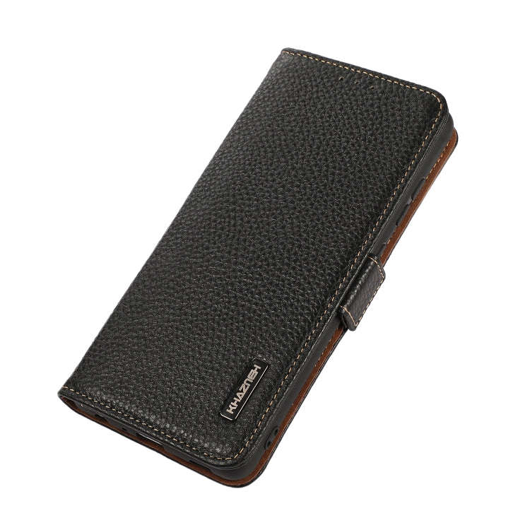 For Honor X7 / Play 30 Plus KHAZNEH Side-Magnetic Litchi Genuine Leather RFID Phone Case(Black)