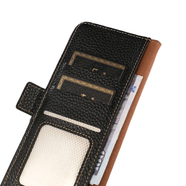 For Honor X7 / Play 30 Plus KHAZNEH Side-Magnetic Litchi Genuine Leather RFID Phone Case(Black)