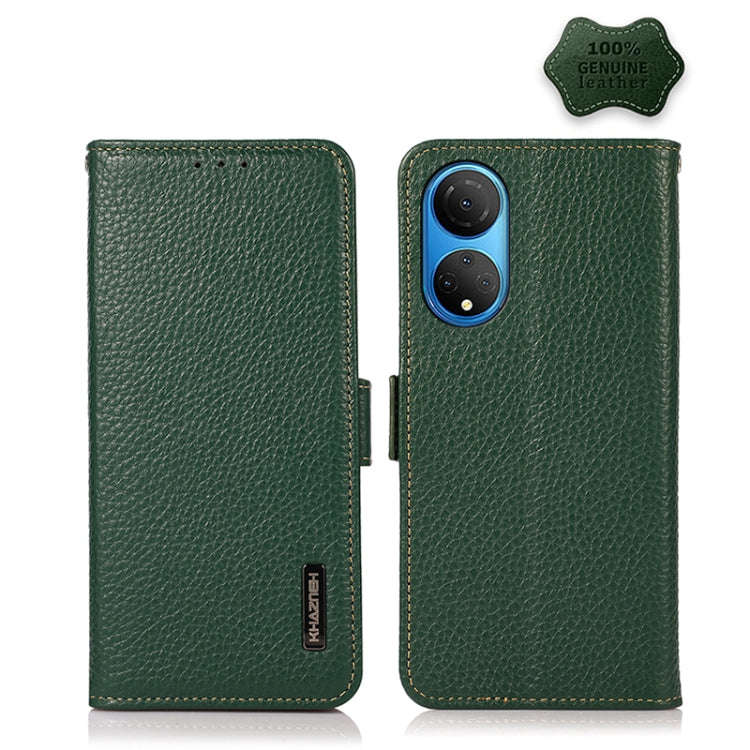 For Honor X7 / Play 30 Plus KHAZNEH Side-Magnetic Litchi Genuine Leather RFID Phone Case(Green)