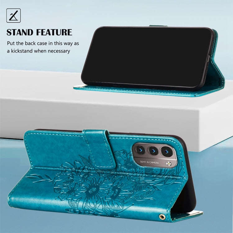 For Nokia G21 / G11 Embossed Butterfly Leather Phone Case(Blue)
