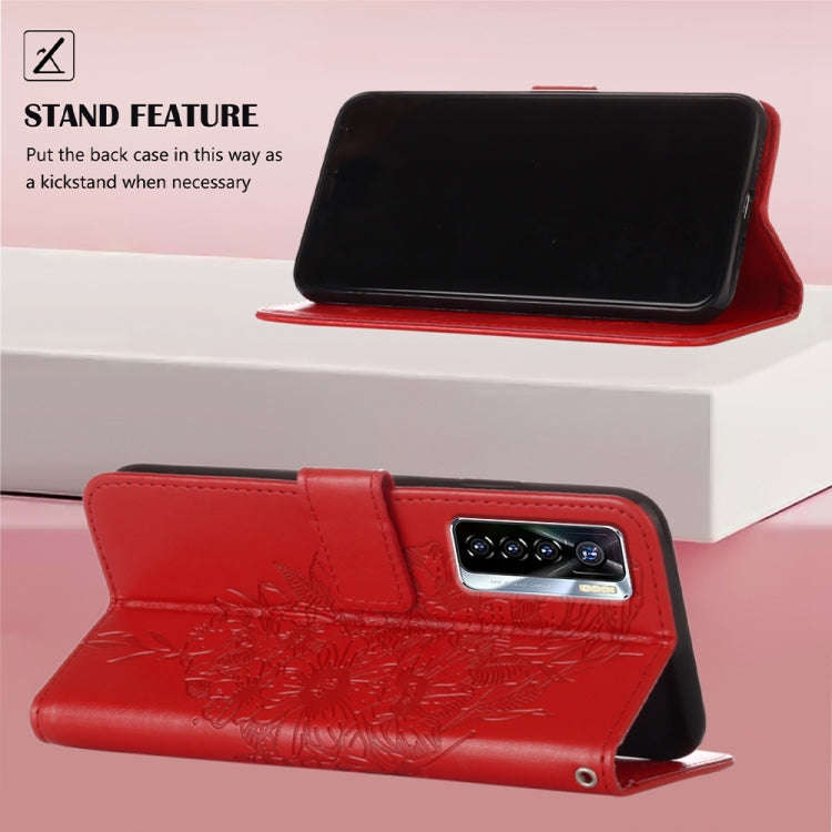 For Tecno Camon 17 Pro Embossed Butterfly Leather Phone Case(Red)