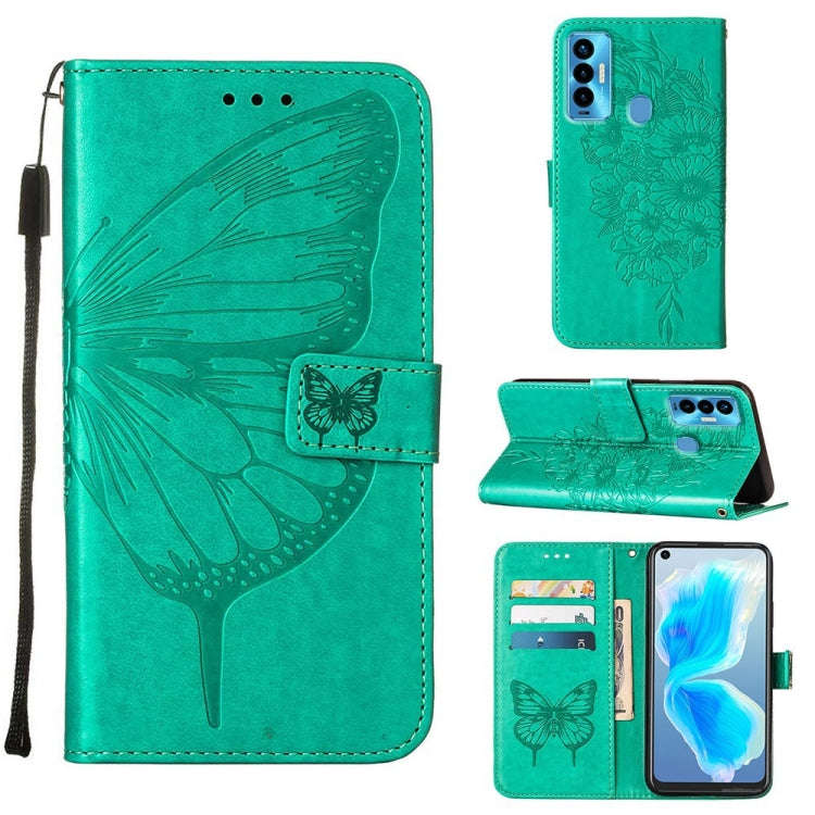 For Tecno Camon 18i Embossed Butterfly Leather Phone Case(Green)