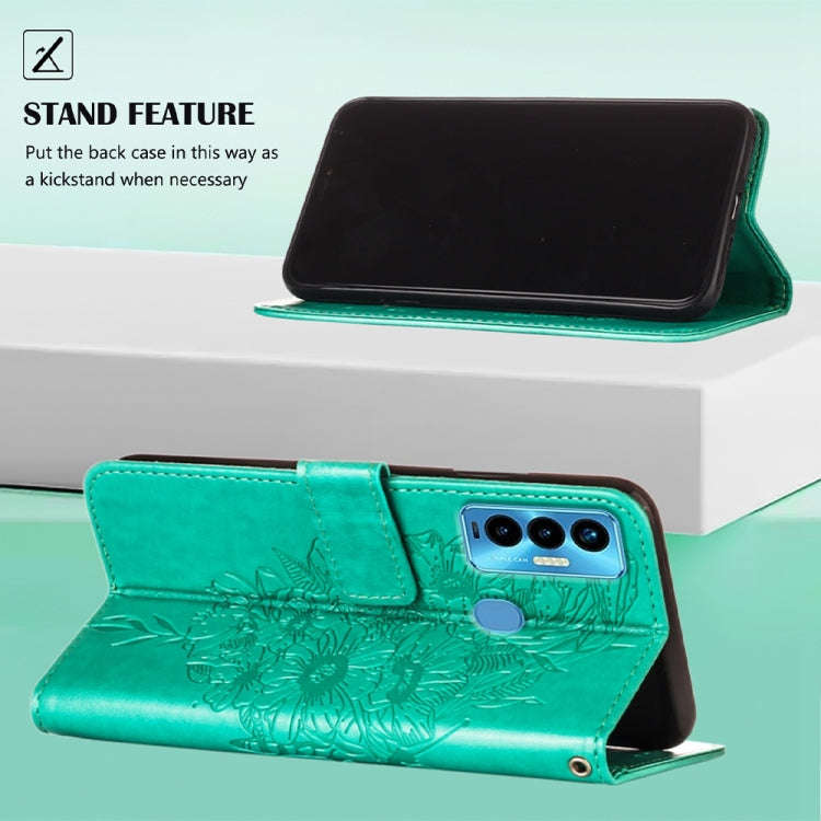 For Tecno Camon 18i Embossed Butterfly Leather Phone Case(Green)