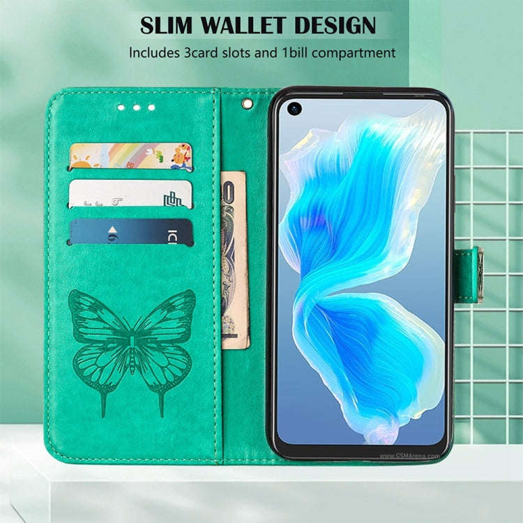 For Tecno Camon 18i Embossed Butterfly Leather Phone Case(Green)