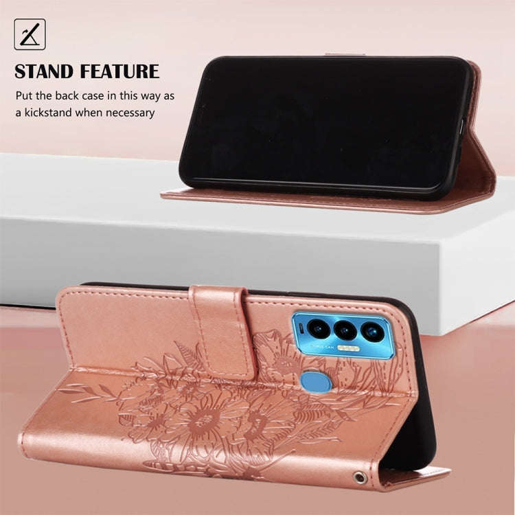 For Tecno Camon 18i Embossed Butterfly Leather Phone Case(Rose Gold)