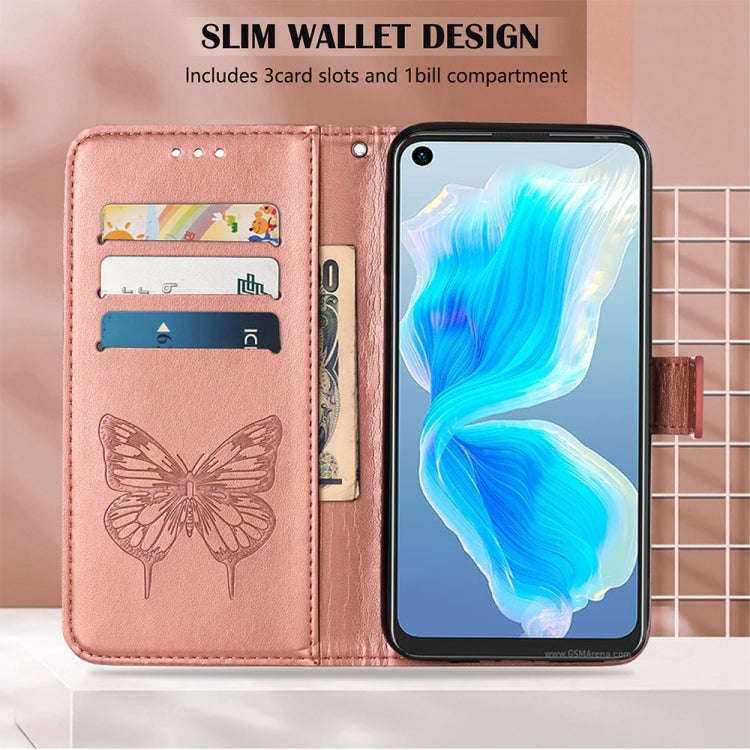 For Tecno Camon 18i Embossed Butterfly Leather Phone Case(Rose Gold)