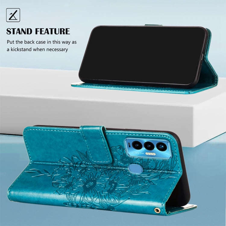 For Tecno Camon 18i Embossed Butterfly Leather Phone Case(Blue)
