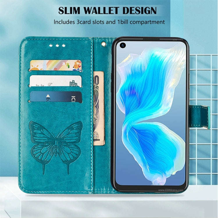For Tecno Camon 18i Embossed Butterfly Leather Phone Case(Blue)