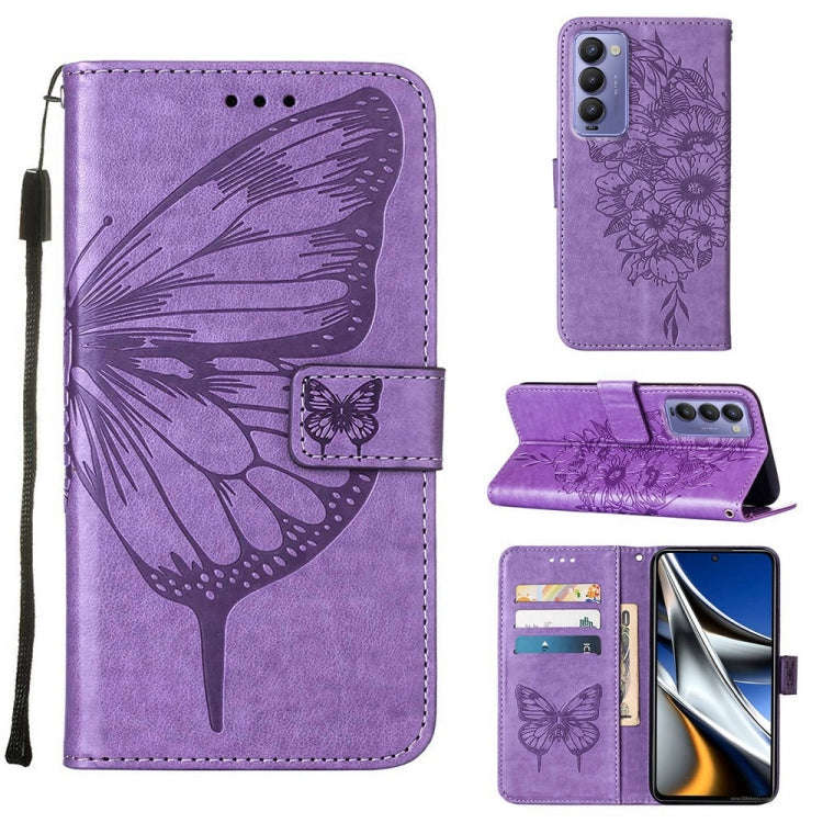 For Tecno Camon 18P / 18 Embossed Butterfly Leather Phone Case(Light Purple)