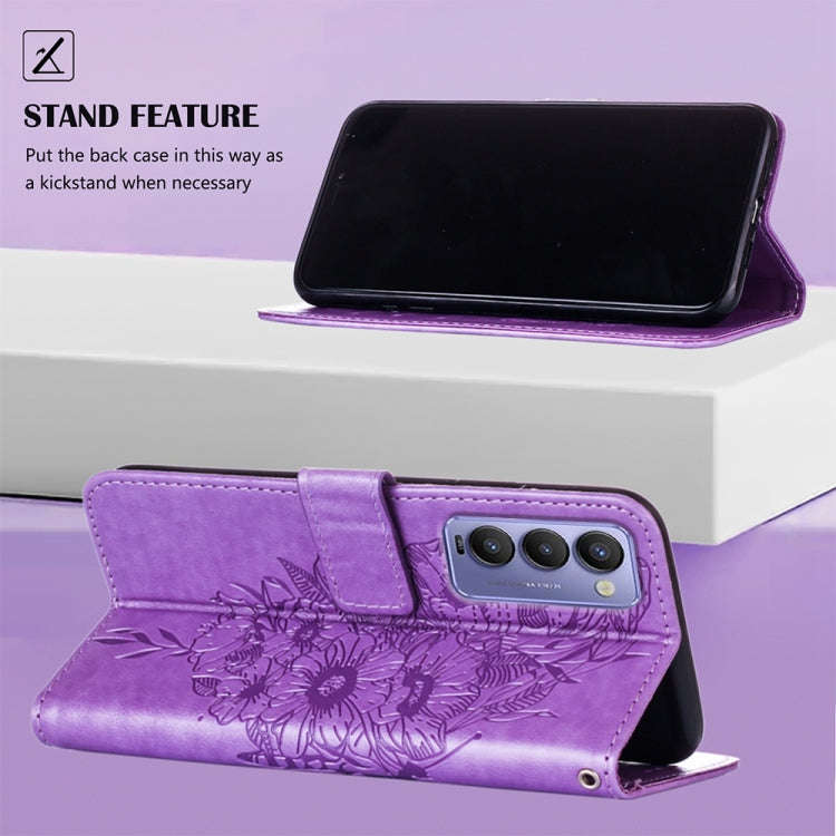 For Tecno Camon 18P / 18 Embossed Butterfly Leather Phone Case(Light Purple)