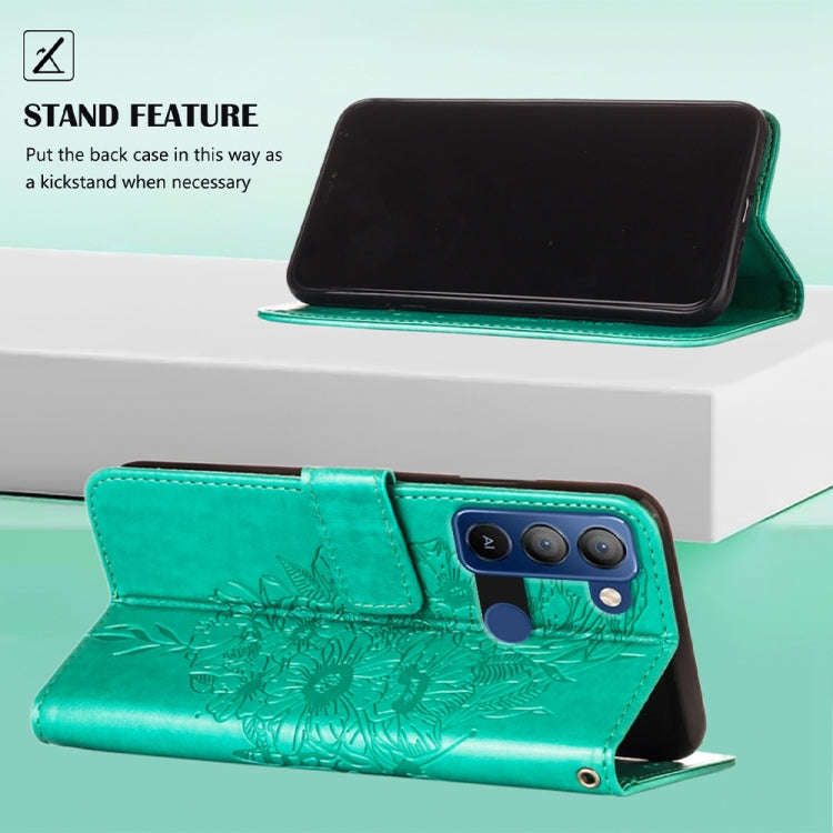 For Tecno Pop 5 LTE Embossed Butterfly Leather Phone Case(Green)