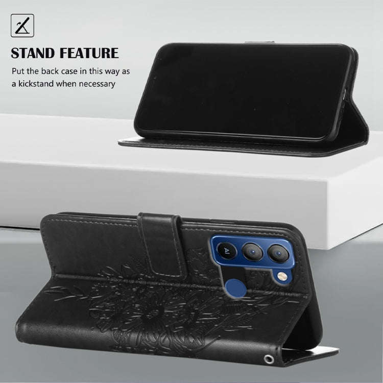 For Tecno Pop 5 LTE Embossed Butterfly Leather Phone Case(Black)