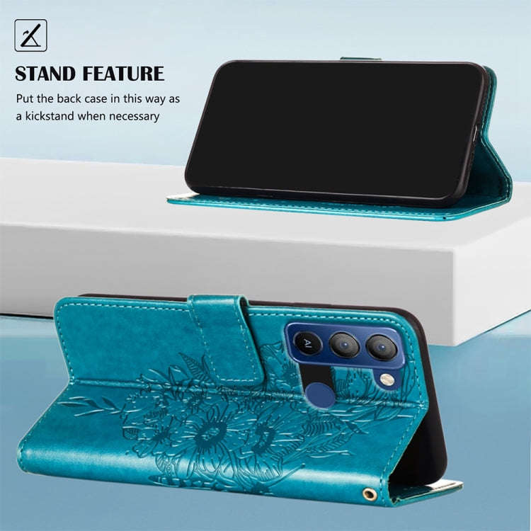 For Tecno Pop 5 LTE Embossed Butterfly Leather Phone Case(Blue)