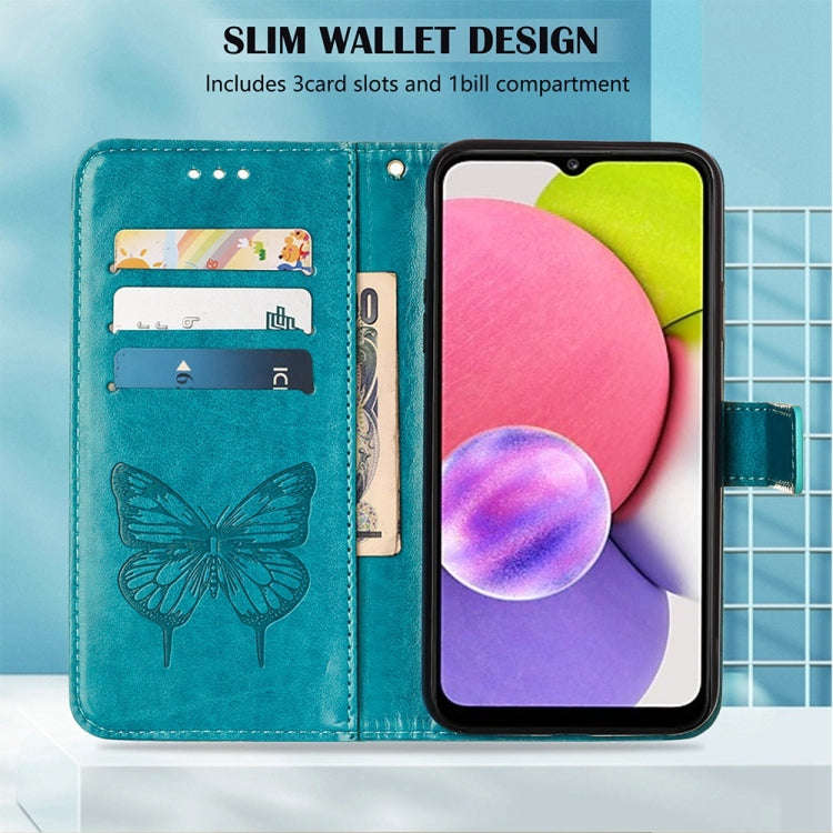 For Tecno Pova Neo Embossed Butterfly Leather Phone Case(Blue)