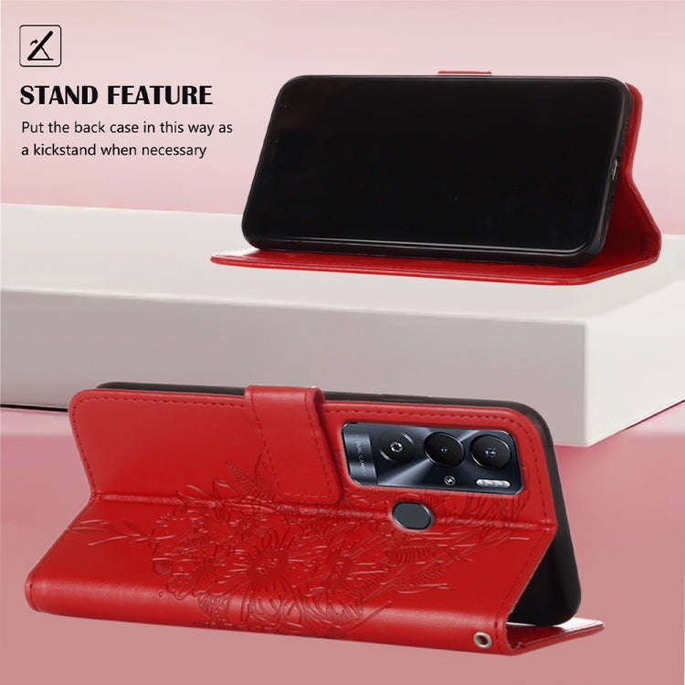 For Tecno Pova Neo Embossed Butterfly Leather Phone Case(Red)
