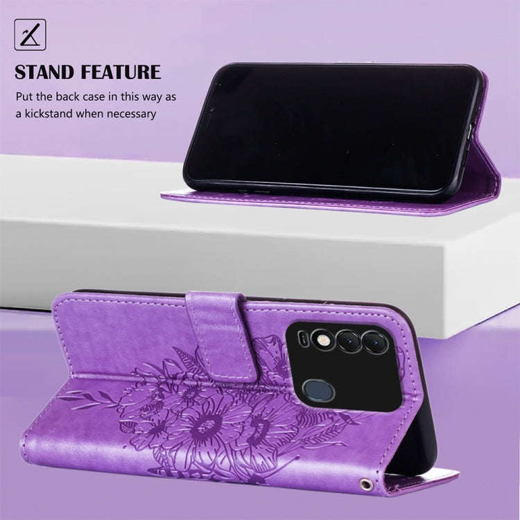 For Tecno Spark 8 Embossed Butterfly Leather Phone Case(Light Purple)