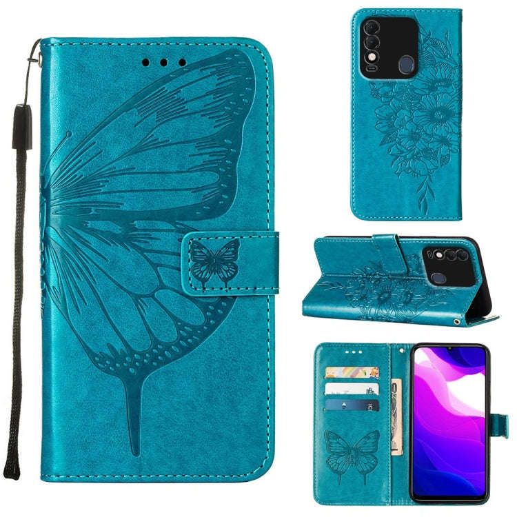 For Tecno Spark 8 Embossed Butterfly Leather Phone Case(Blue)