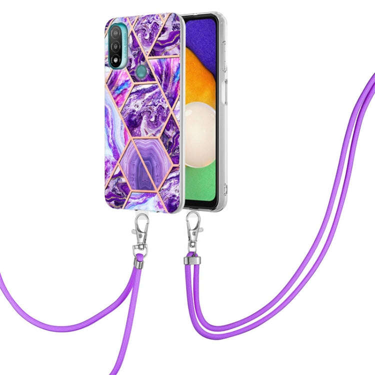 For Motorola Moto E20 / E30 / E40 Electroplating Splicing Marble TPU Phone Case with Lanyard(Dark...