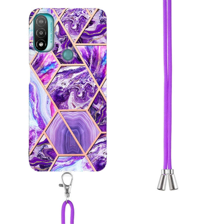 For Motorola Moto E20 / E30 / E40 Electroplating Splicing Marble TPU Phone Case with Lanyard(Dark...
